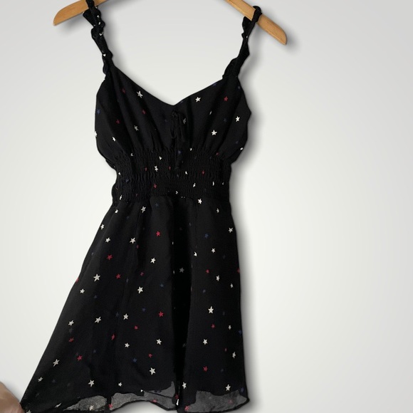 Reformation Black Elyse Patriotic Color Star Ruffle Strap Fit & Flare Mini Dress - Picture 5 of 9